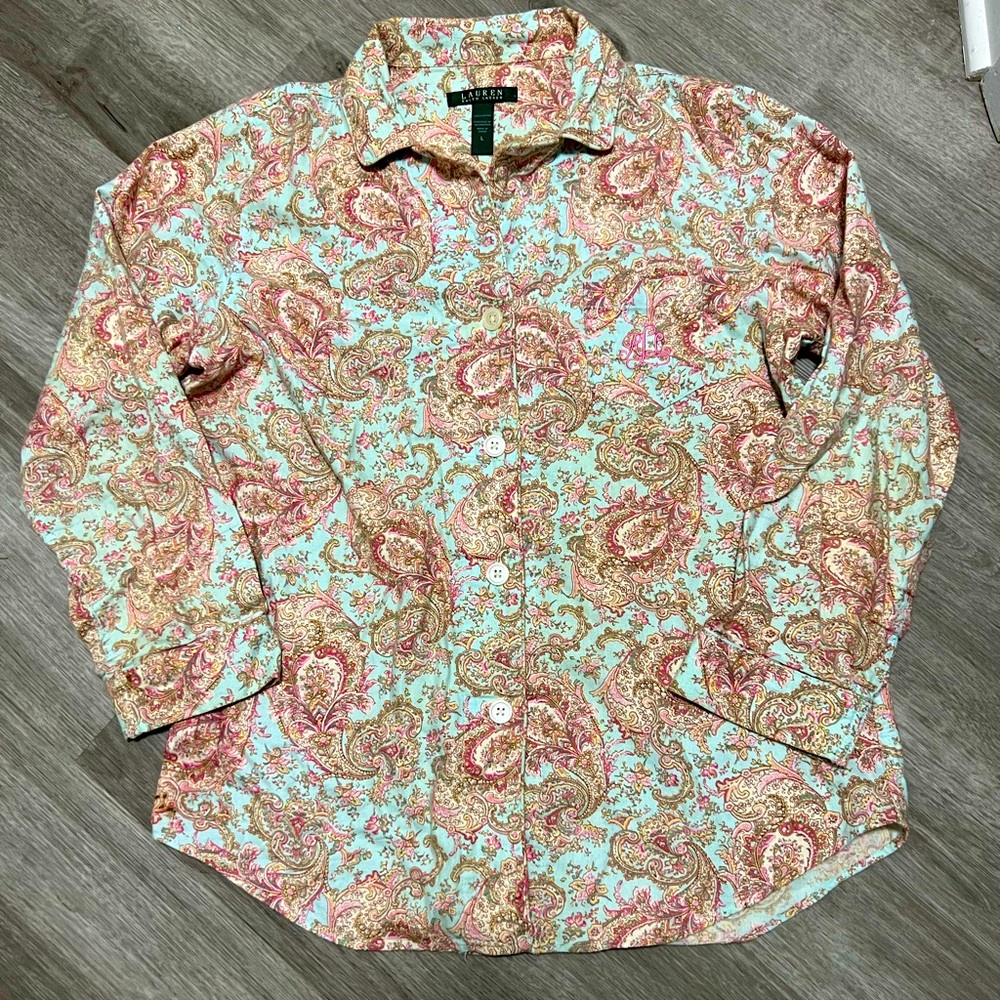 Lauren by Ralph Lauren Pastel Paisley Women’s Pajama Top, Size L‎